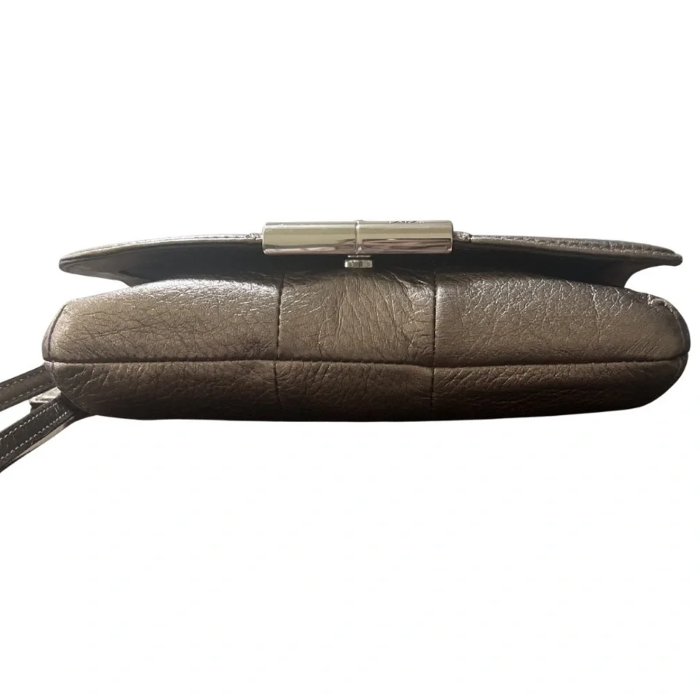 Coach Kristin Metallic Pewter Soft Pebble Leather Wallet, Wristlet Purse